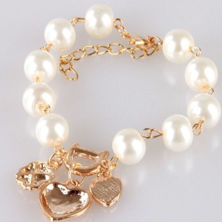 【LK】Fashion Faux Pearl Rhinestone Love Heart Pendant Bracelet Jewelry Party Gift