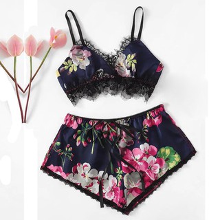 ♐warren ♐Fashion Sexy Lace Satin Trim Floral Bow Lingerie Set Pajamas Babydoll Sleepwear (9)