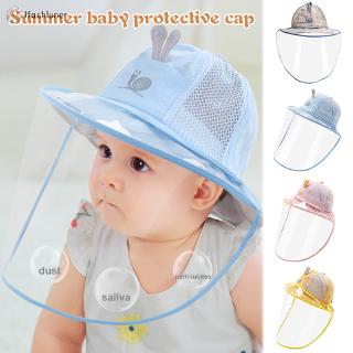 Dustproof Anti-splash Baby Hat with Protective Clear Face Shield Cartoon UV Protection Sunproof Bucket Hat Cap (1)