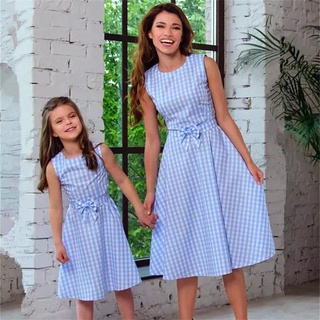 Mother Daughter Matching Dress Bow Sleeveless Plaid Dress For Mom Daughter 2020 Summer Mommy and me