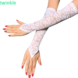 TWINKLE1 Wedding Women Gloves Thin Ultra Thin Gloves Long Lace Gloves Women Party Silky Fashion Floral Elbow Fingerless Mitten/Multicolor