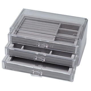 3 Drawer Transparent Acrylic Makeup Storage Box Desk Velvet Lining Jewelry & Clear Cosmetic Organize