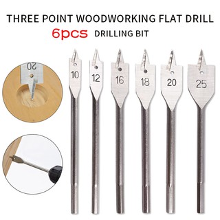6pcs Flat Spade Drill Bits Set Metal Bit Kit Hex Shank Woodworking Tool Accessories