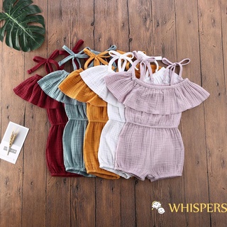 WHISPERS-Newborn Baby Girls Summer Jumpsuit Off-Shoulder Ruffled Solid Color Shorts Romper