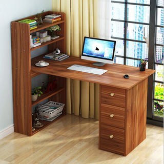 BTH Computer Table Writing Study Desk with 4 Tier Bookshelves & 3 Drawers for Home & Office