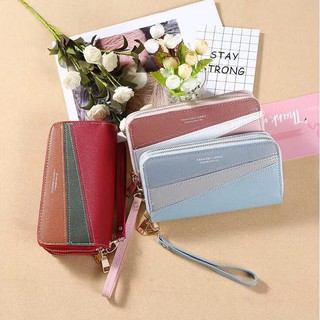 wallet for women 2021 new double zipper wallet ladies long clutch bag Korean version stitching contr