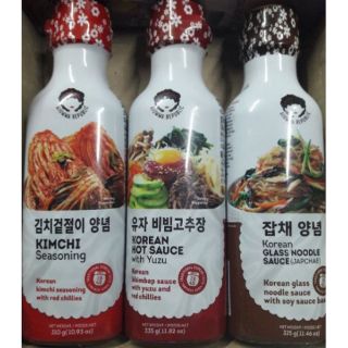 Korean condiments (Gochujang, Kimchi, Japchae sauce)