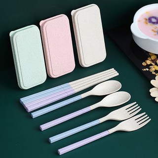 【Hot Sale/In Stock】 Chopsticks, fork and spoon set comes with folding tableware, wheat straw, enviro (3)