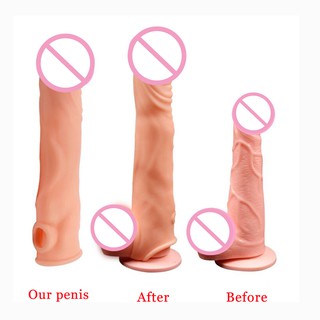 18.5cm Plus Size Penis Extender Sleeve Reusable Condom For Men Extend 7cm Penis Enlargement Delay Ej (1)