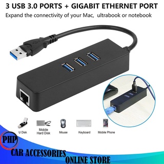 3 Ports USB 3.0 Gigabit Ethernet Lan RJ45 Network Adapter Hub To 1000Mbps