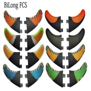 BiLong FCS GX-Raer Twin Fins Green/Black/Orange carbonfiber Surfboard Fins for FCS box 2 pcs set