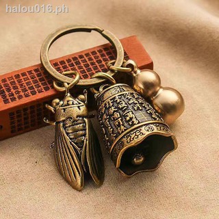ready stock✗✤❦>Handmade Brass Keychain Pendant Accessories Creative Personality Transfer Lucky Retro Cicada Car key