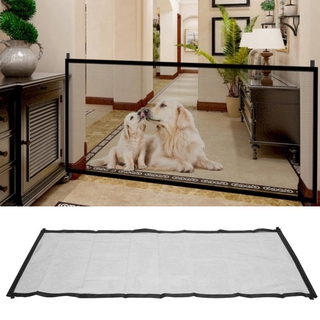180*75cm Plumy Pet Gate Baby Gate, Safety Pets Fence Retractable Portable Folding Adjustable Mesh Dog Gate for Hall Doorways Stair Outdoor Easy to Install(Black)