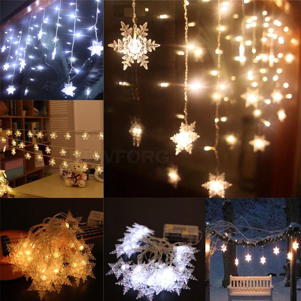 20 LED Christmas Snowflake Fairy String Lights Garden Wedding Xmas Party Decor Lamps