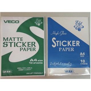 Sticker Paper Veco Elit A4 glossy, matte, 10 sheets Per Pack 100% Original