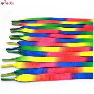 ☄1pair Canvas Athletic Sports Strings Shoe Laces Rainbow Shoelace Flat