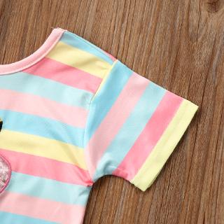 ✿KIDSUP✿2pcs Kids Baby Girls Clothes Stripe T-Shirt Tops + Mini Dress Skirt Outfits Set (7)