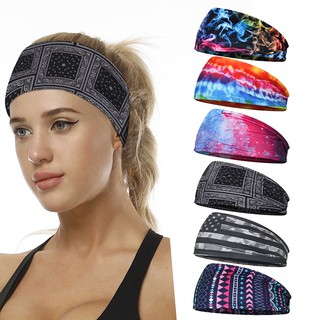 Wide Sport Sweat Sweatband Headband Yoga Gym Stretch Hair Band Printing Flag