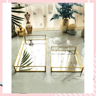 【Available】Nordic Vintage Golden glass mirror vanity tray organizers