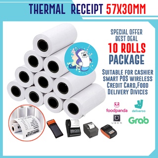 10 roll 57x30mm Receipt Paper Roll for Mobile POS 58mm Thermal Printer Foodpanda paperang