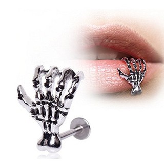 Skull Hand Lip Piercing Jewelry Punk Labret Lip Ring Tunnel