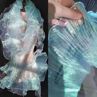 100*15CM transparent Organza ruffle Soft pleated lace skirt Mesh clothing fabric accessories (1)