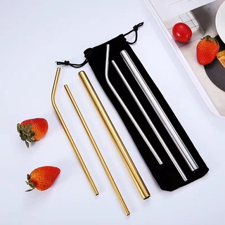 Stainless steel reusable straws in various colors Reusable Metal Drinking Straws 3Pcs with brush