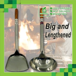 One Supermarket Chef Big and Lengthened Soup Laddle and Spatula Stainless Steel Wood Handle