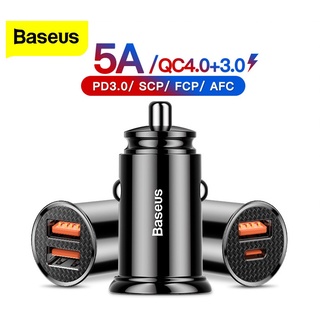 Baseus USB Car Phone Charger Quick Charge QC4.0 3.0 SCP 5A PD Type C 30W Fast Car USB Car Charger Cigarette Lighter PD Fast Charger