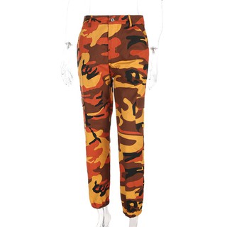 Women Orange Camouflage Pants Casual Sweatpants Camo Pants Trousers Cargo Harem (8)