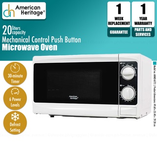 [ONHAND] American Heritage 20L Manual Control Microwave Oven with Defrost Setting AHMO-6172