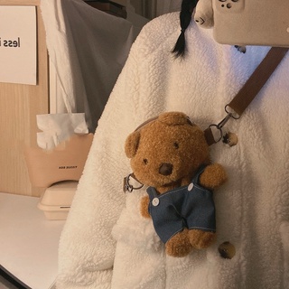 ☁Winter 2021 new ins student cute plush bear messenger bag sweet girl one-shoulder small bag pendant
