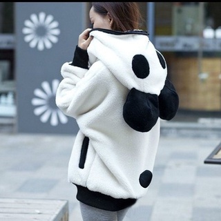 Hoodies Women fur Coat sweatshirt zip-up Cute Panda Ear cap autumn winter Warm Hooded turtleneck Outerwear