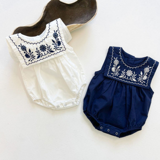 Baby Girls Embroidered Collar Sleeveless Bodysuit One Piece Romper Summer Clothes