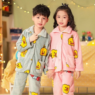 Children Autumn And Winter Pajamas Long Sleeve Suit Flannel Girls Boys Baby