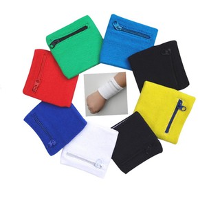 1 Pc Cotton Wristbands Sport Sweatband Zipper Wrist Wallet for Running Basketball Tennis Sweat Wrist