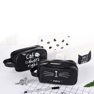 PU Leather Large Capacity Pencil Pen Box Bag Cat Patterns Zipper Stationery Case (1)