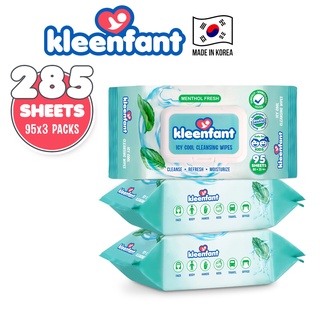 ✁❆✺Kleenfant Menthol Fresh Icy Cool Cleansing Wipes 95 Sheets Pack of 3 Power Cooling Wet Wipe Big