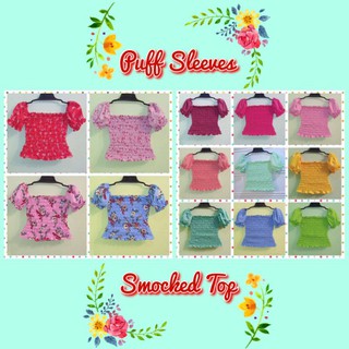 Plain Colors - Smocked Puff Sleeves Top for Kids