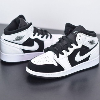 【Top Layer Leather】Air AJ1 Mid Joe1 Black and White Panda Mid-Top Unisex Shoes Basketball Shoes55472