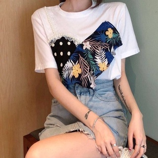 【sale】 Women's short-sleeved T-shirt loose wild shirt fake two-piece top