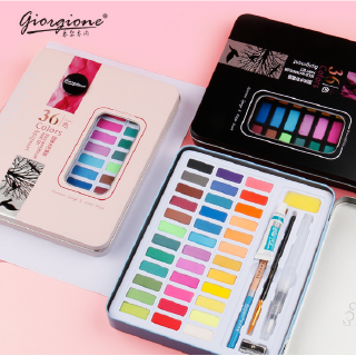 ❥Hot❥ 36/48 Colors Portable Travel Solid Pigment Watercolor Paint Set With Water Color Brush Pen