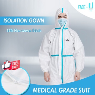 FACEU PPE Suit Medical Grade White with Blue Strips Isolation Gown