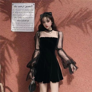【COD】New Dress ins Summer Elegant Sexy Mesh Puff Sleeve Black Strapless Waist Puffy Hepburn Dress Women's Cloth