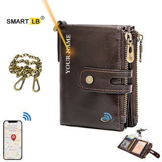 Smart wallet GPS Record Bluetooth-compatible Tracker Genuine Leather Men Wallets Coin Zipper Wallet