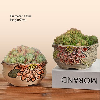 2pcs Chrysanthemum Ceramic Plant Flower Pot Home Office Desk Garden Mini Cactus Succulents