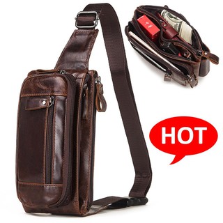 waist bag۩﹍Famous Brand Fashion Men Genuine Leather Waist Packs Organizer Travel Chest Bag Necessity