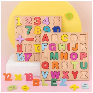 Alphabet Digital Puzzle Wooden Toys Kid Number Letter shape Matching Jigsaw Board 20*20cm