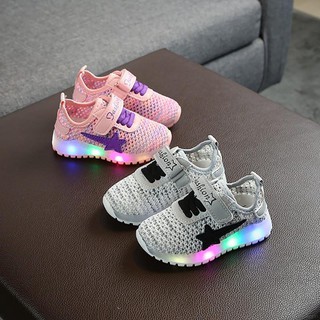 Fashion Boys Girls Casual Sport First Walkers Shoes Kids Breathable Anti-Slip LED Light Shoes