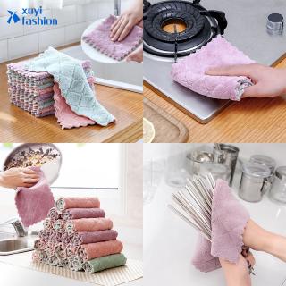 Kitchen coral velvet dish cloth non-stick oil printing dish towel absorbent thickening scouring pad